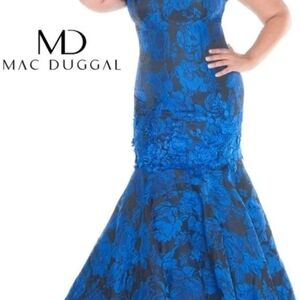 Mac Duggal Blue Floral Mermaid Gown